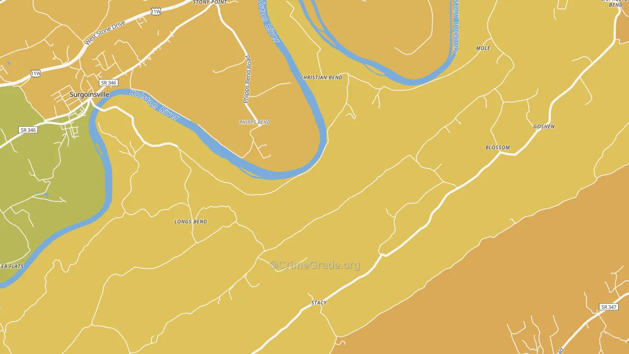 Christian Bend, TN Map of Burglary Rates