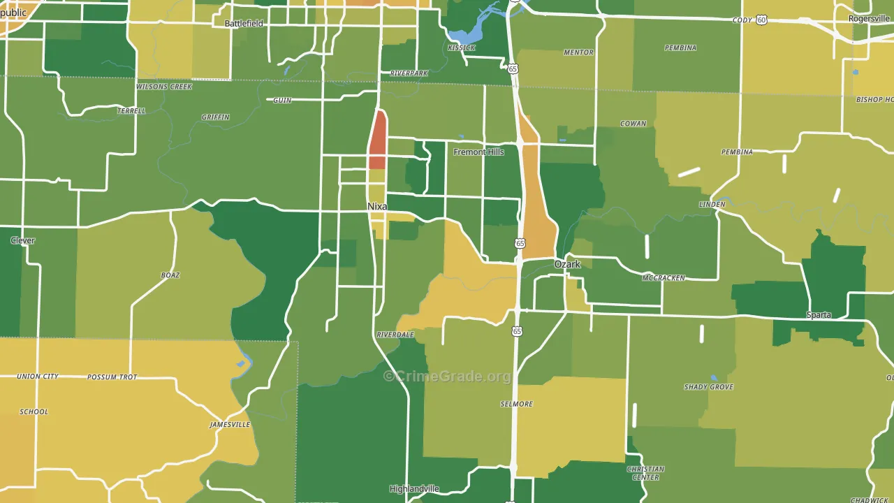 Christian County, MO Map of Burglary Rates