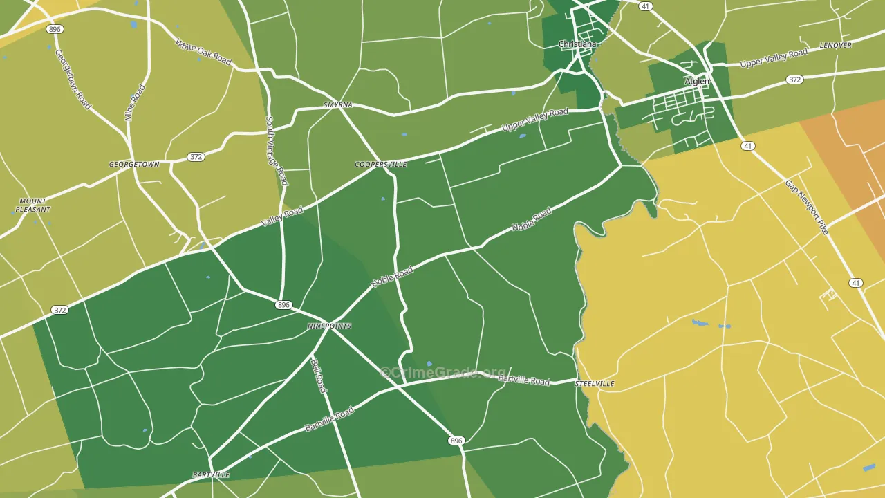 Christiana, PA Map of Burglary Rates
