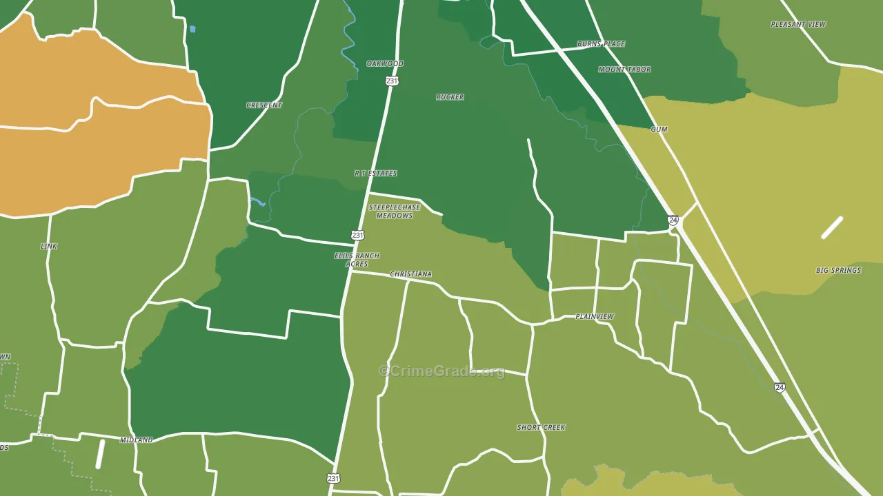 Christiana, TN Map of Burglary Rates