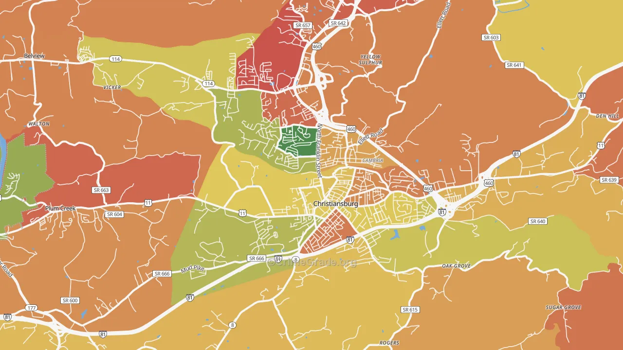 Christiansburg, VA Map of Burglary Rates