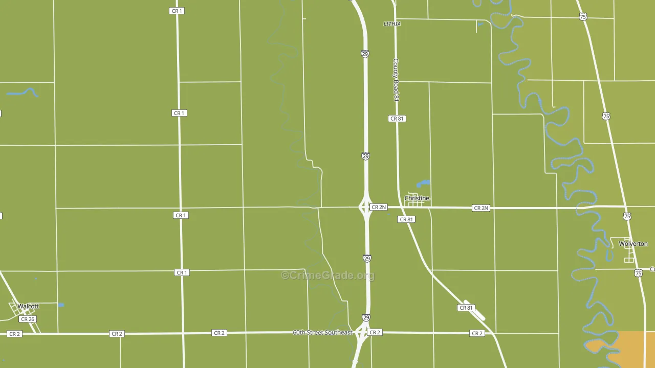 Christine, ND Map of Burglary Rates