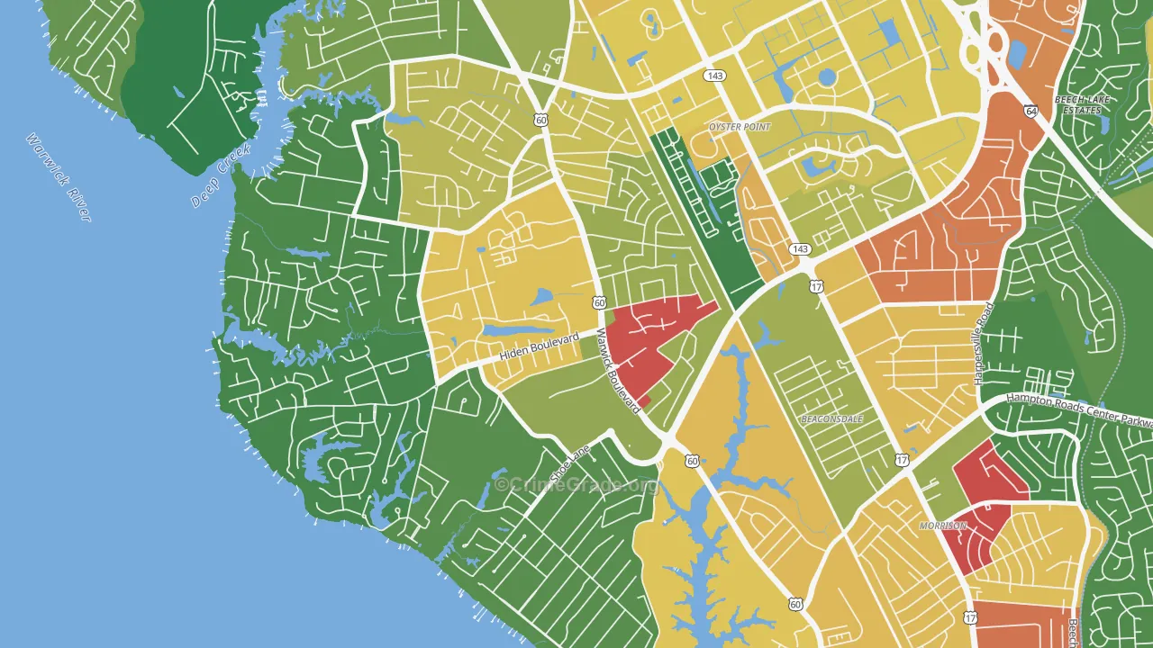 Christopher Newport, Newport News, VA Map of Burglary Rates