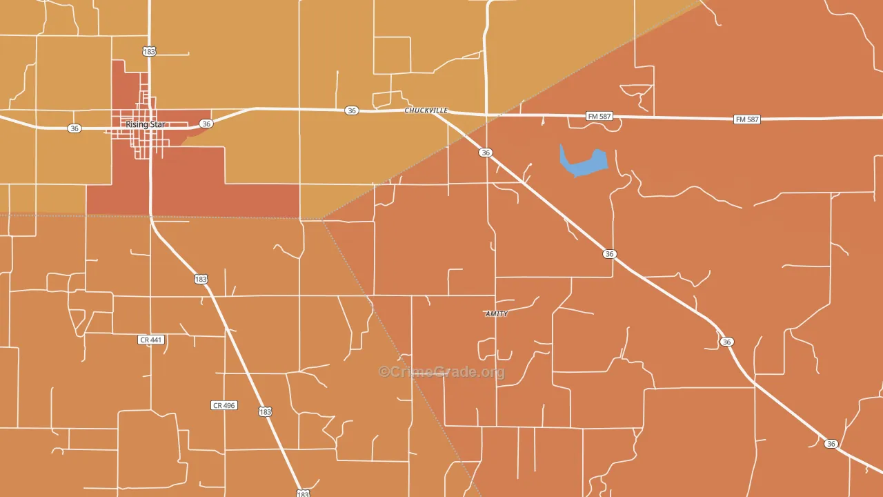 Chuckville, TX Map of Burglary Rates