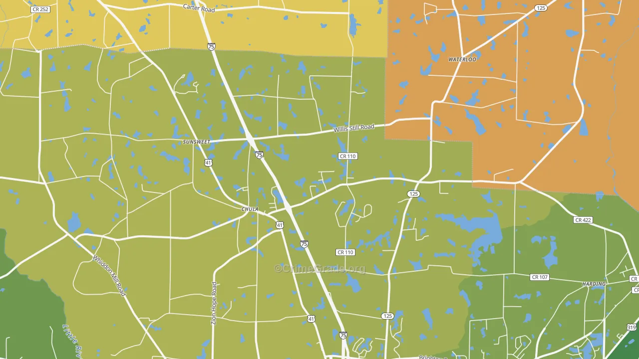 Chula, GA Map of Burglary Rates
