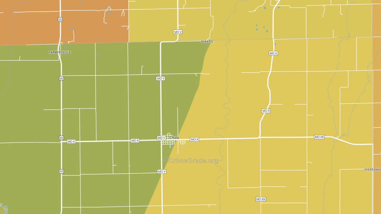 Chula, MO Map of Burglary Rates
