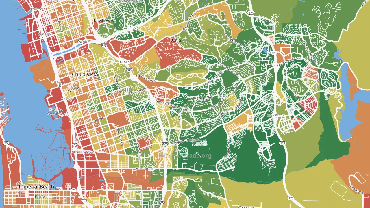 Chula Vista, CA Map of Burglary Rates