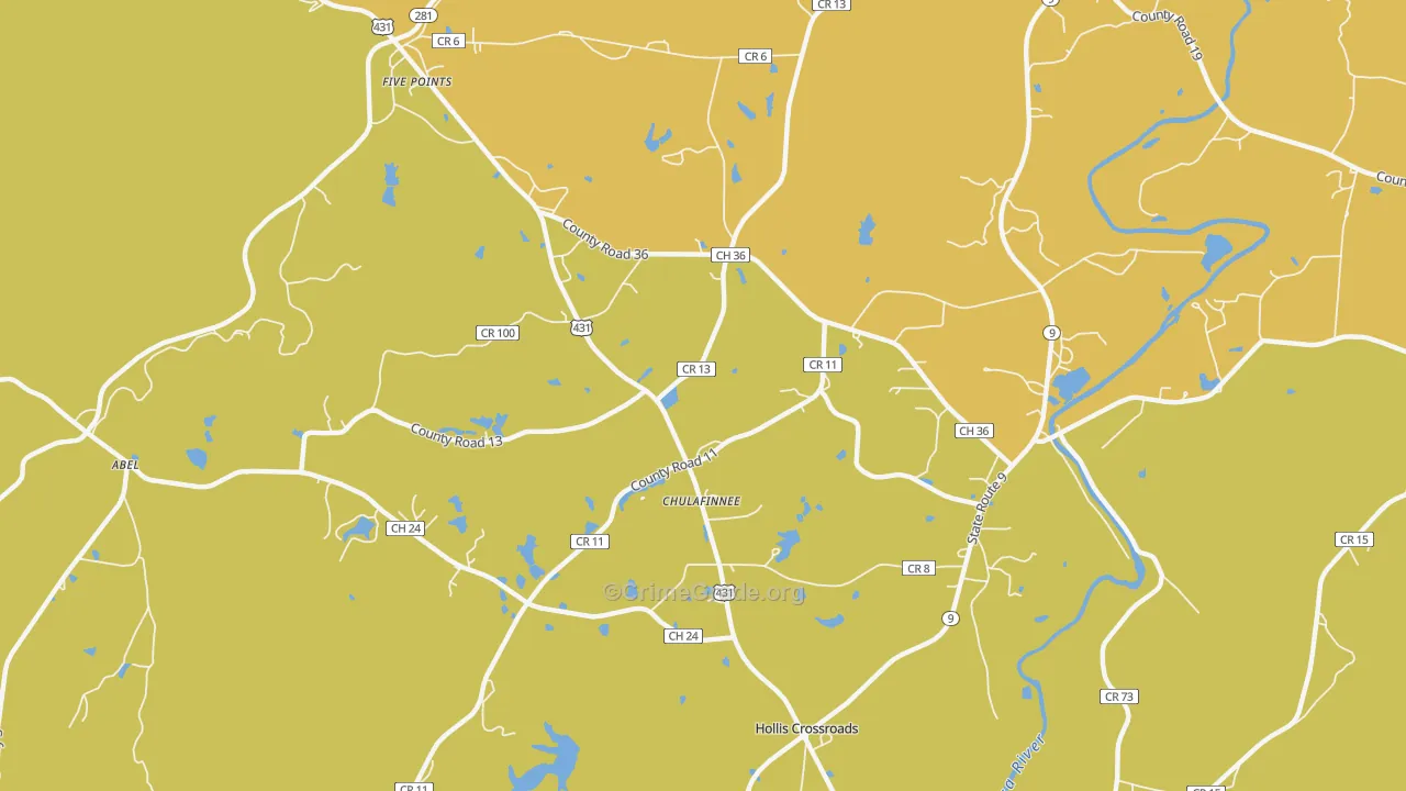 Chulafinnee, AL Map of Burglary Rates