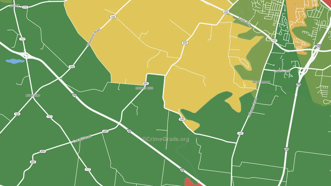 Church Hill, KY Map of Burglary Rates