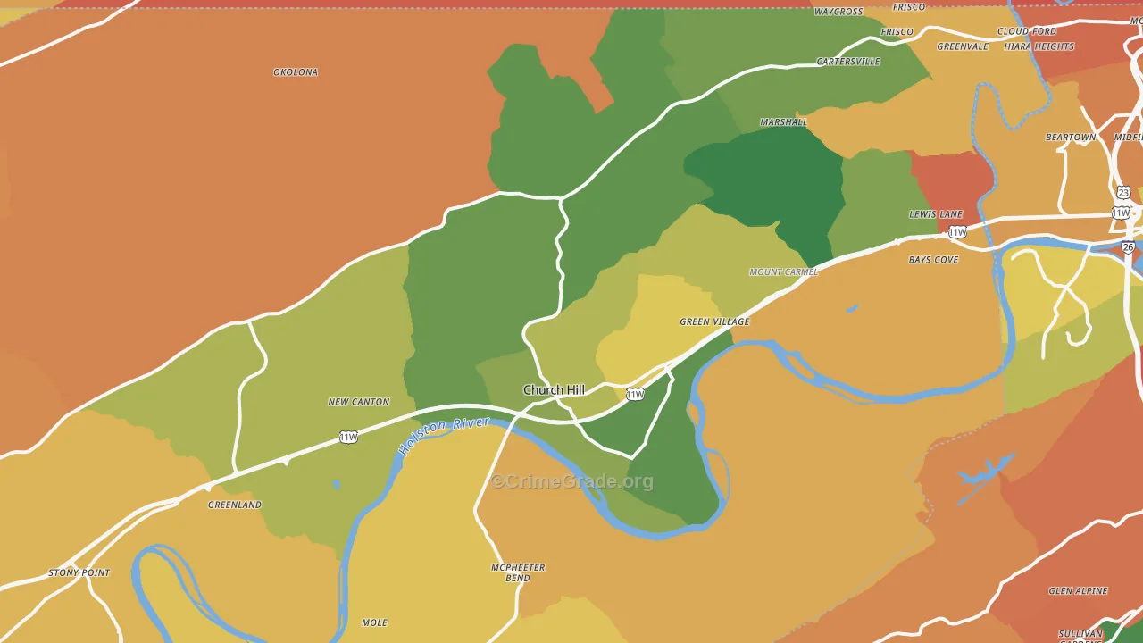 Church Hill, TN Map of Burglary Rates