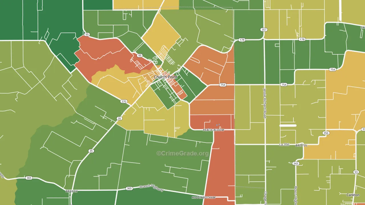 Church Point, LA Map of Burglary Rates