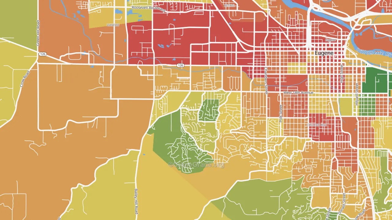 Churchill, Eugene, OR Map of Burglary Rates