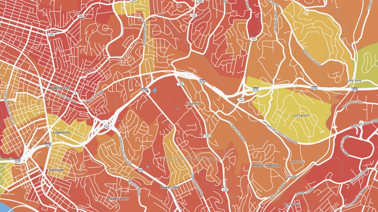 Churchill, PA Map of Burglary Rates