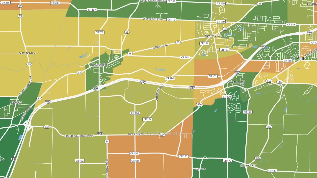 Churchville, NY Map of Burglary Rates