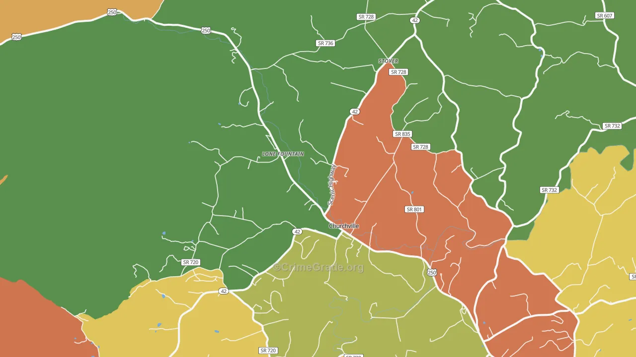 Churchville, VA Map of Burglary Rates