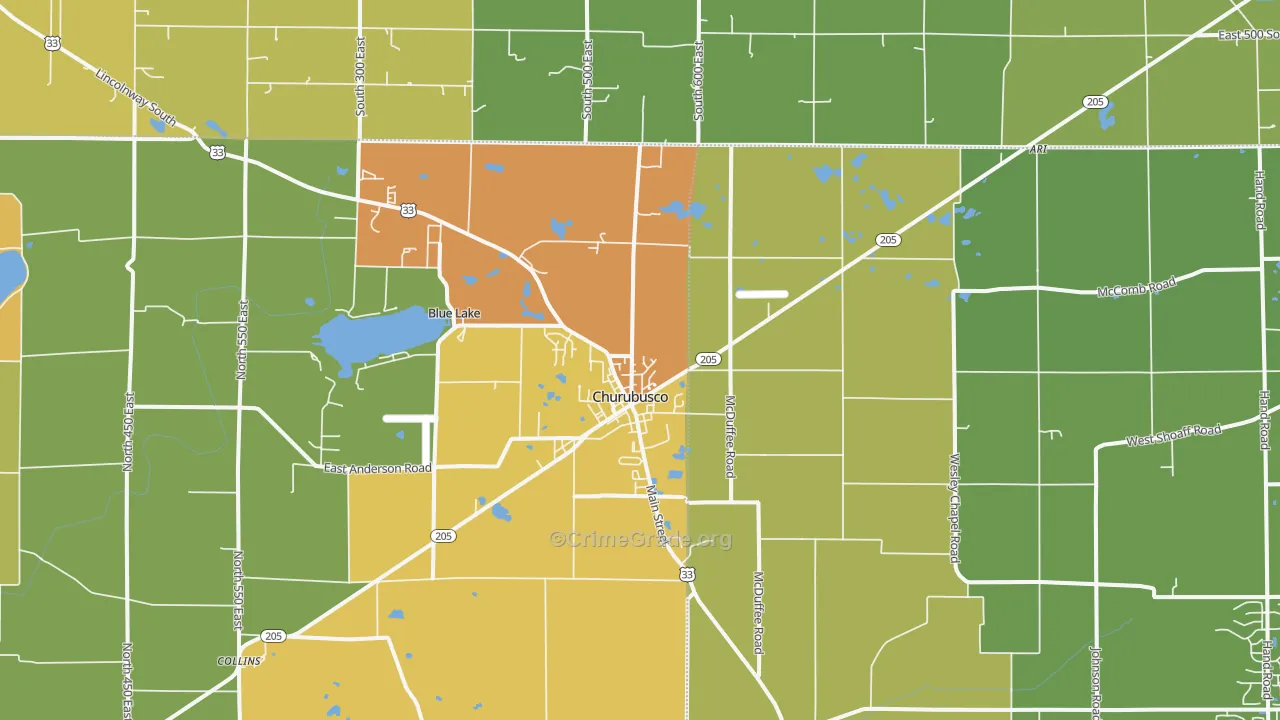 Churubusco, IN Map of Burglary Rates