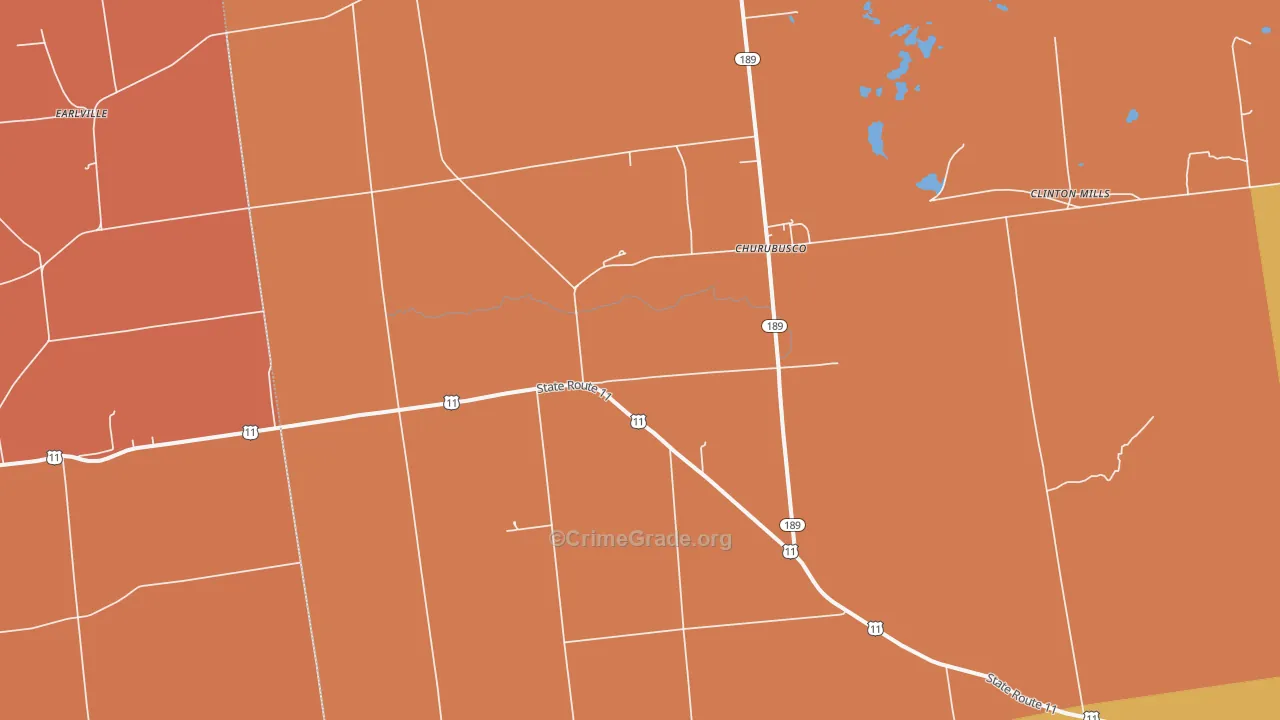 Churubusco, NY Map of Burglary Rates