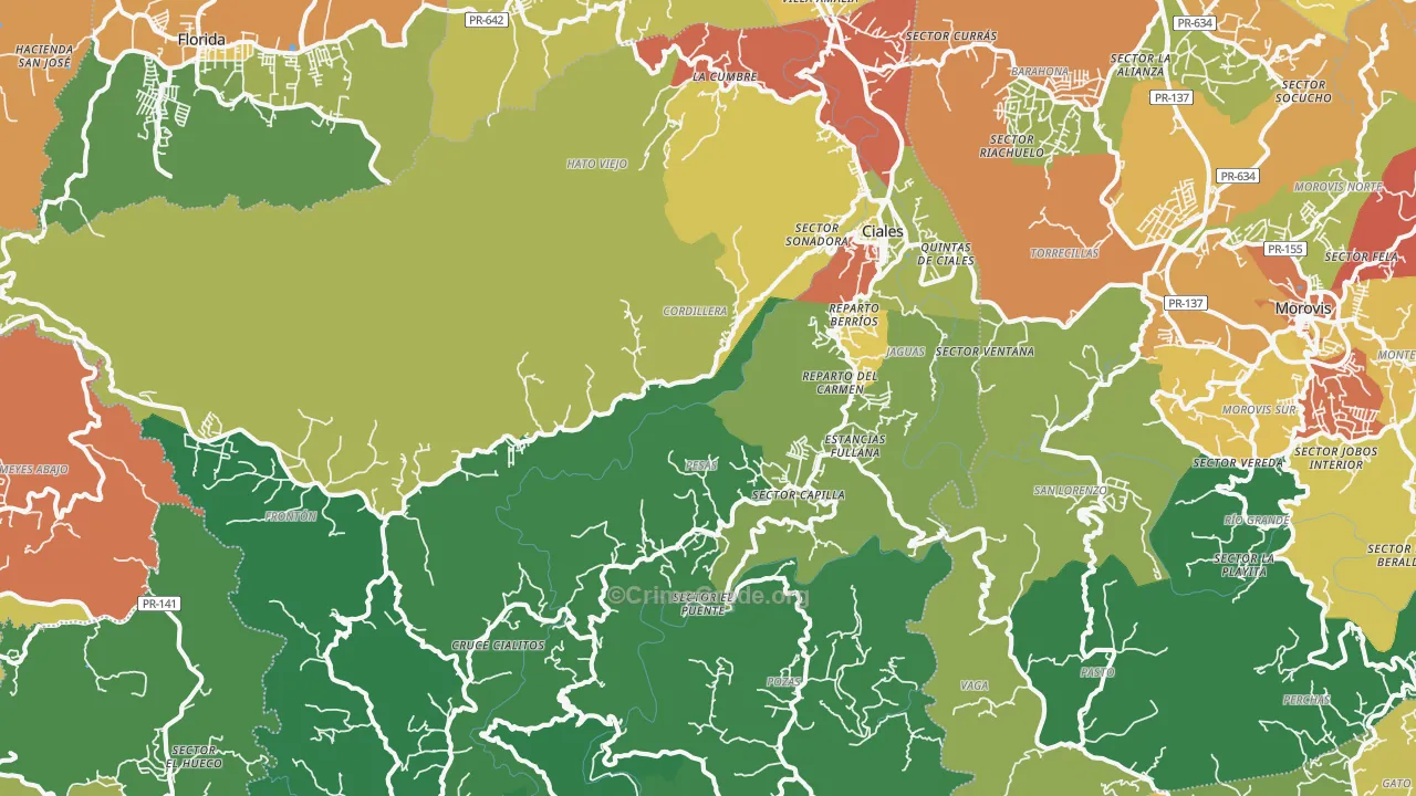 Ciales Municipio, PR Map of Burglary Rates