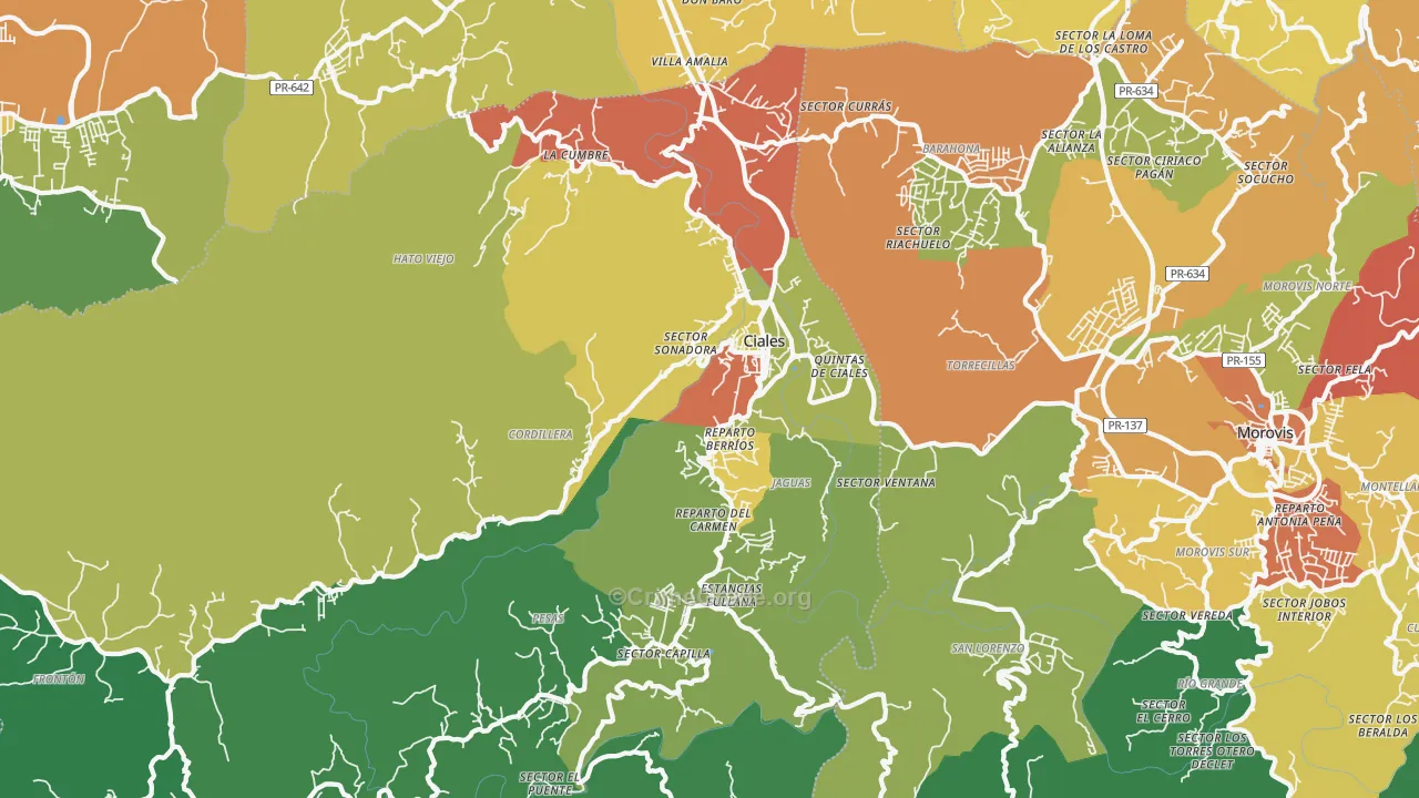 Ciales, PR Map of Burglary Rates