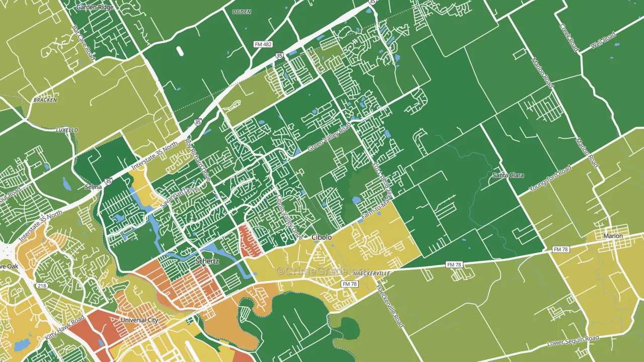 Cibolo, TX Map of Burglary Rates
