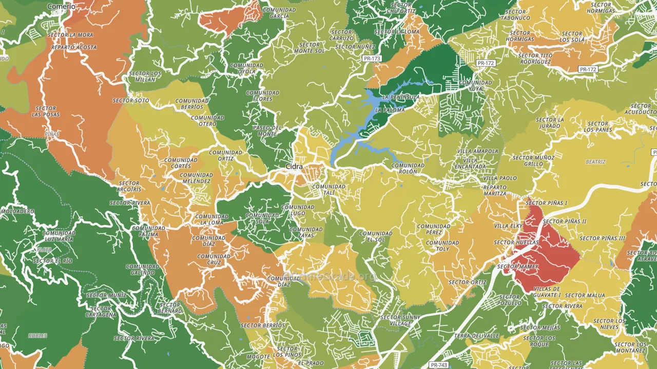 Cidra Municipio, PR Map of Burglary Rates