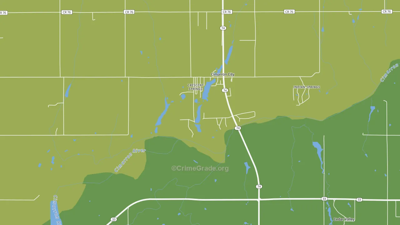 Cimarron City, OK Map of Burglary Rates