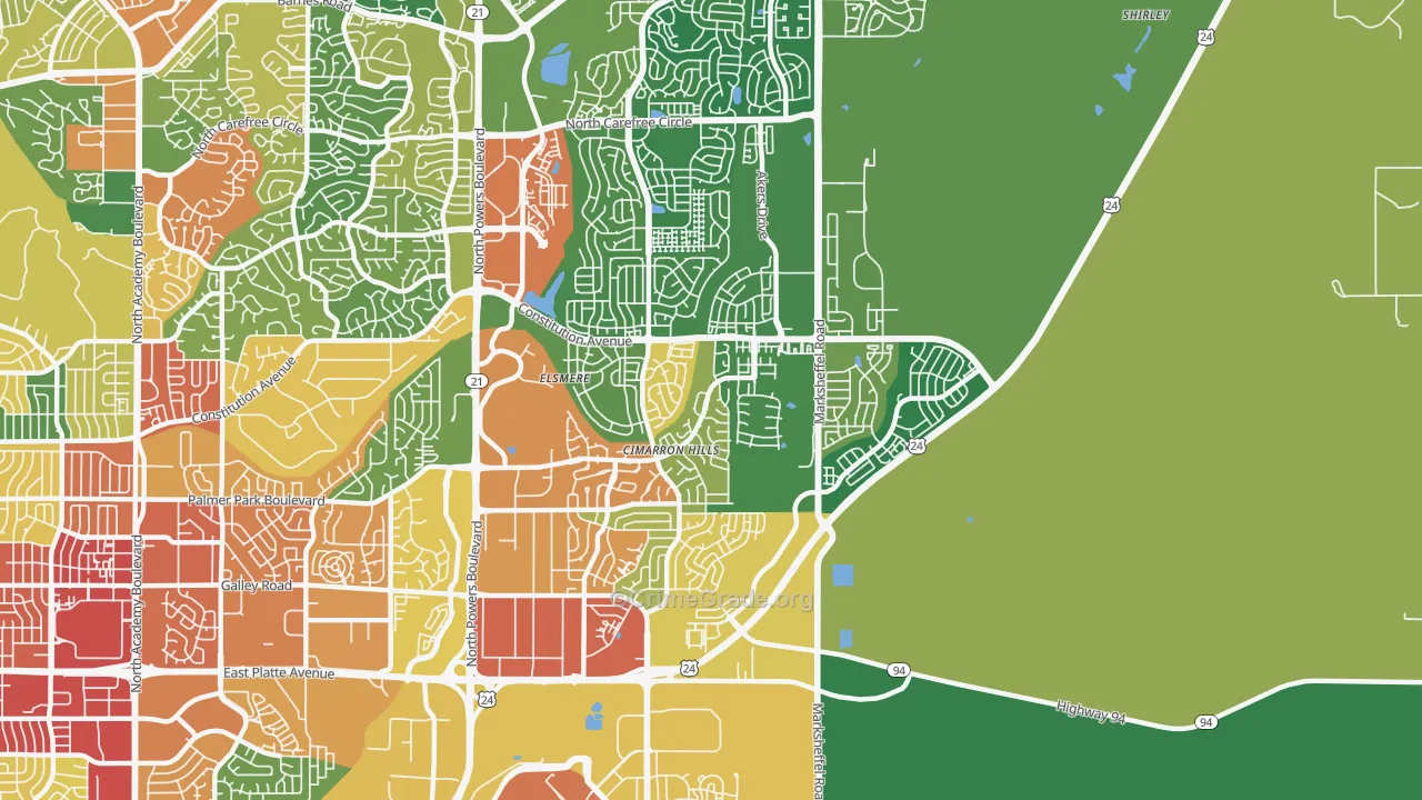 Cimarron Hills, CO Map of Burglary Rates