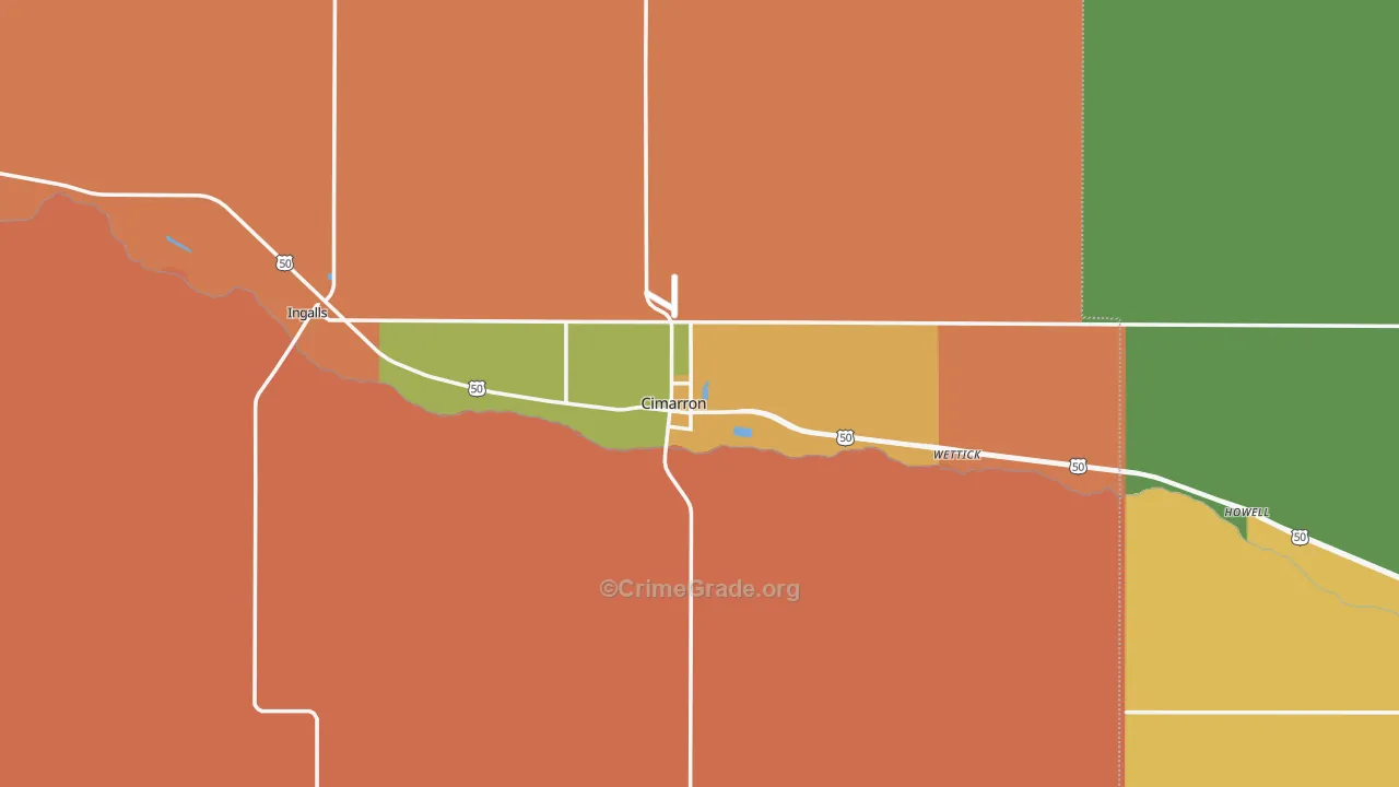 Cimarron, KS Map of Burglary Rates