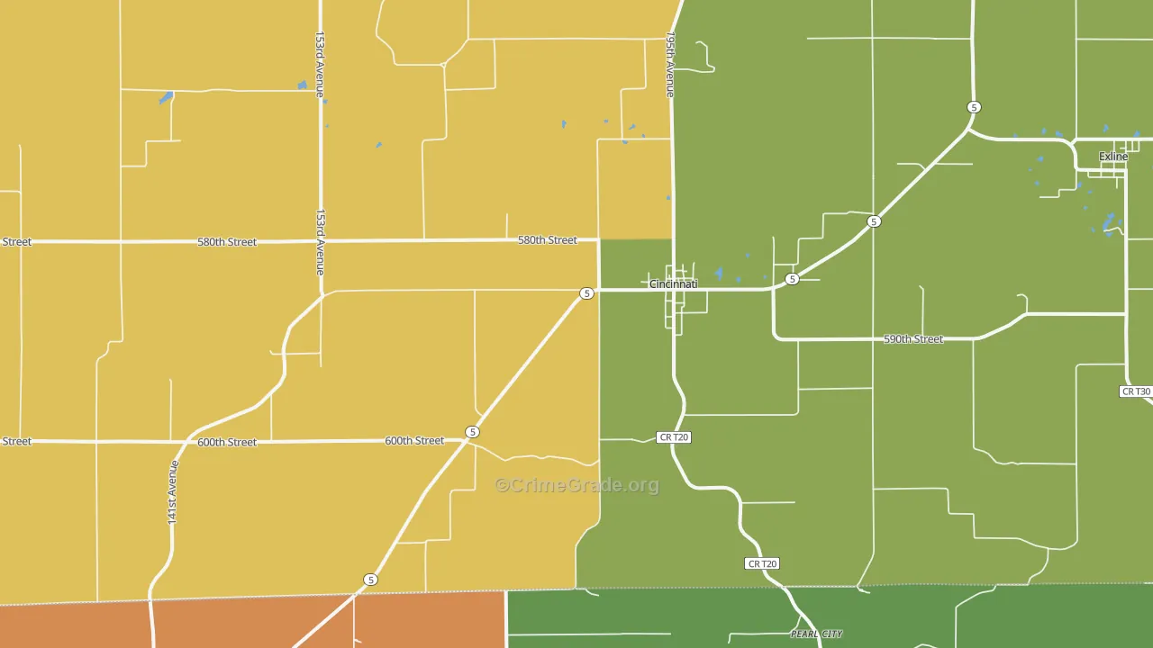 Cincinnati, IA Map of Burglary Rates