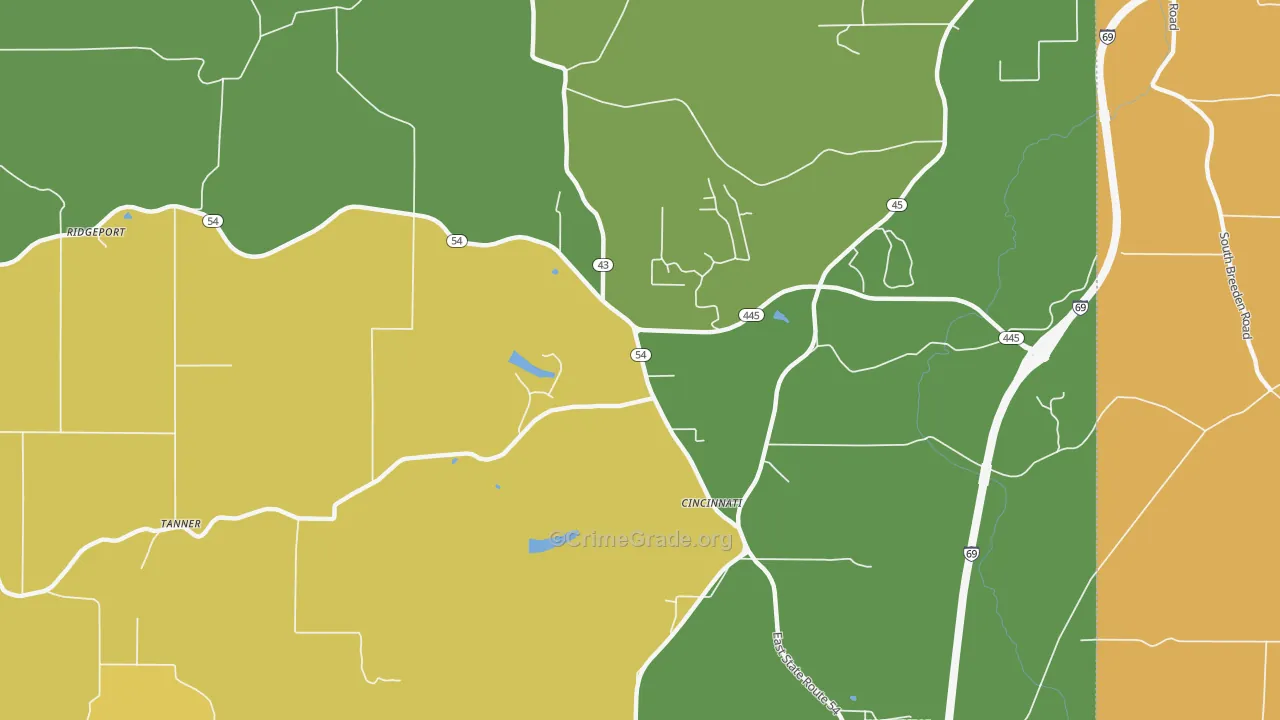 Cincinnati, IN Map of Burglary Rates