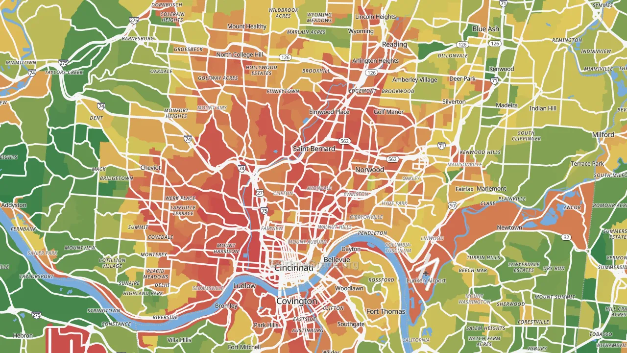 Cincinnati, OH Map of Burglary Rates