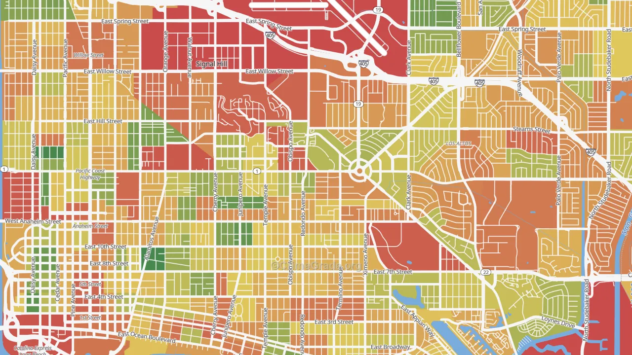 Circle Area, Long Beach, CA Map of Burglary Rates