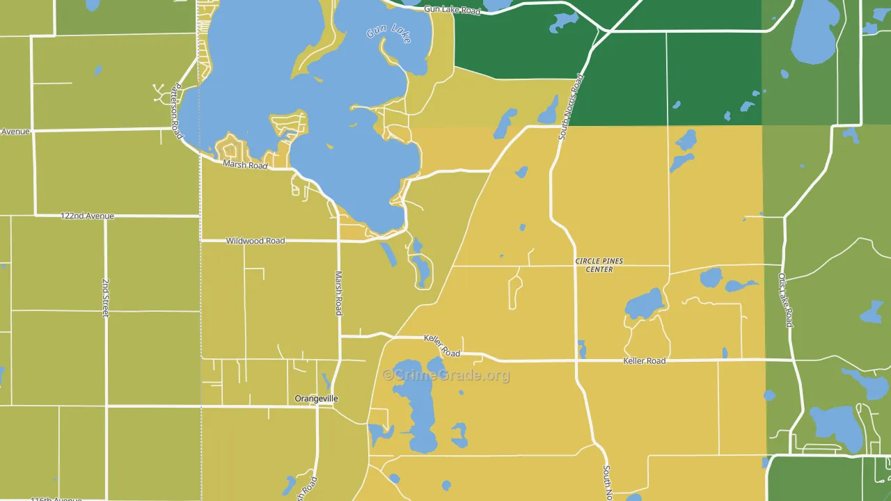 Circle Pine Center, MI Map of Burglary Rates