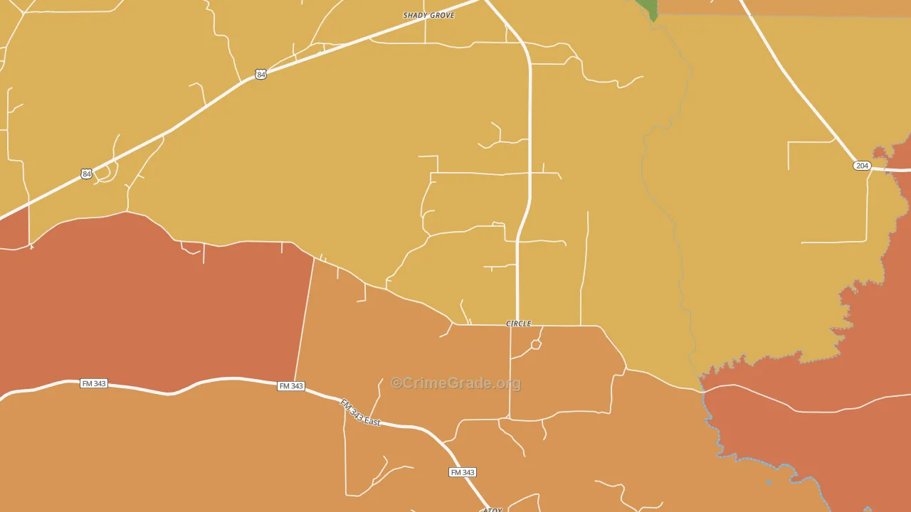 Circle, TX Map of Burglary Rates