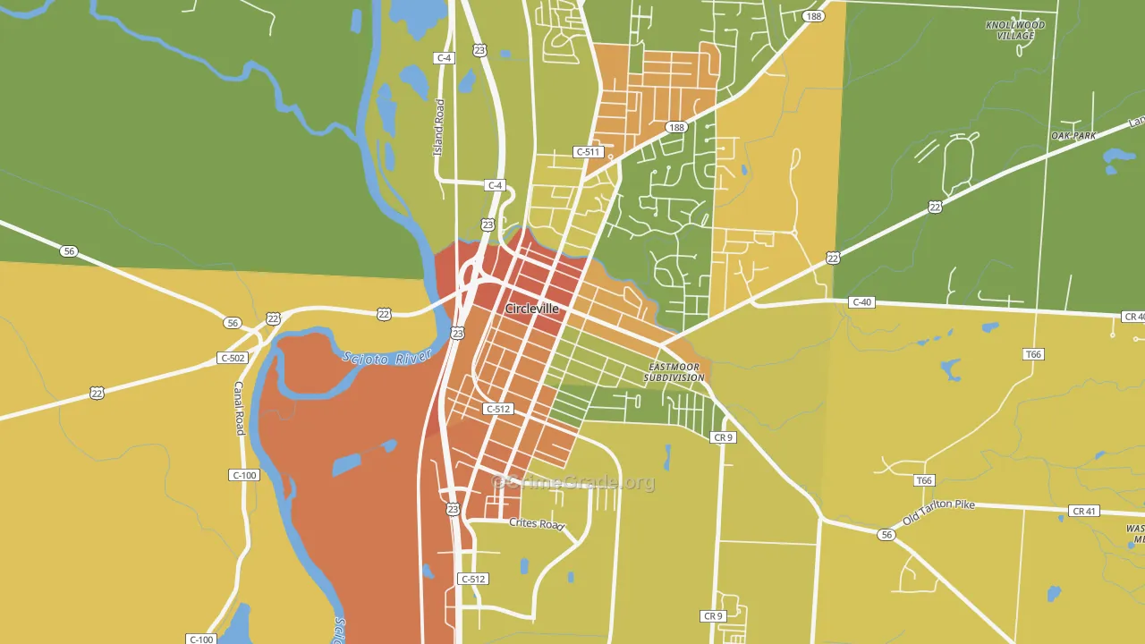 Circleville Historic District, Circleville, OH Map of Burglary Rates