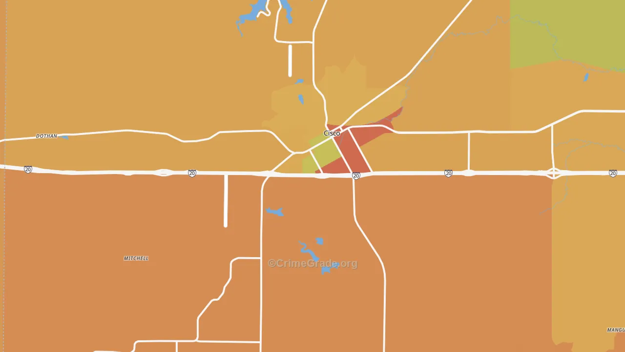 Cisco, TX Map of Burglary Rates