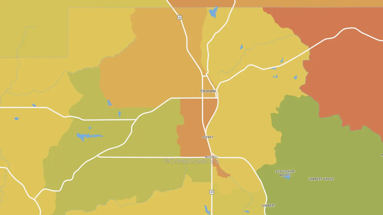 Citronelle, AL Map of Burglary Rates