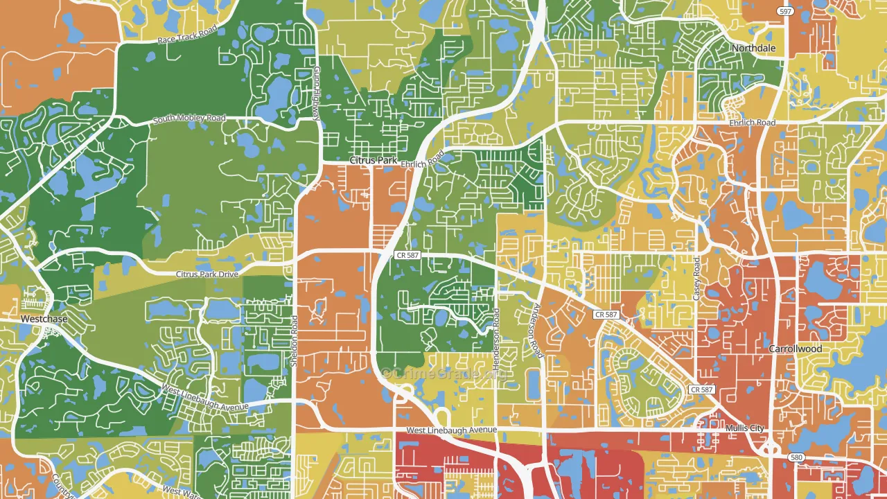 Citrus Park, FL Map of Burglary Rates