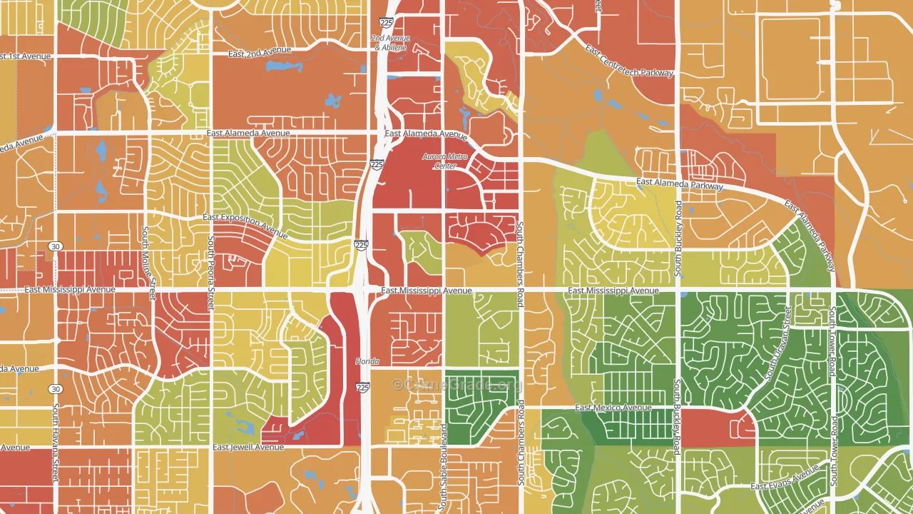 City Center, Aurora, CO Map of Burglary Rates