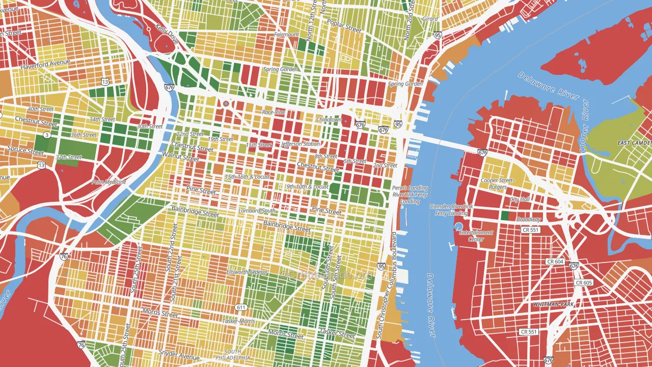 City Center East, Philadelphia, PA Map of Burglary Rates