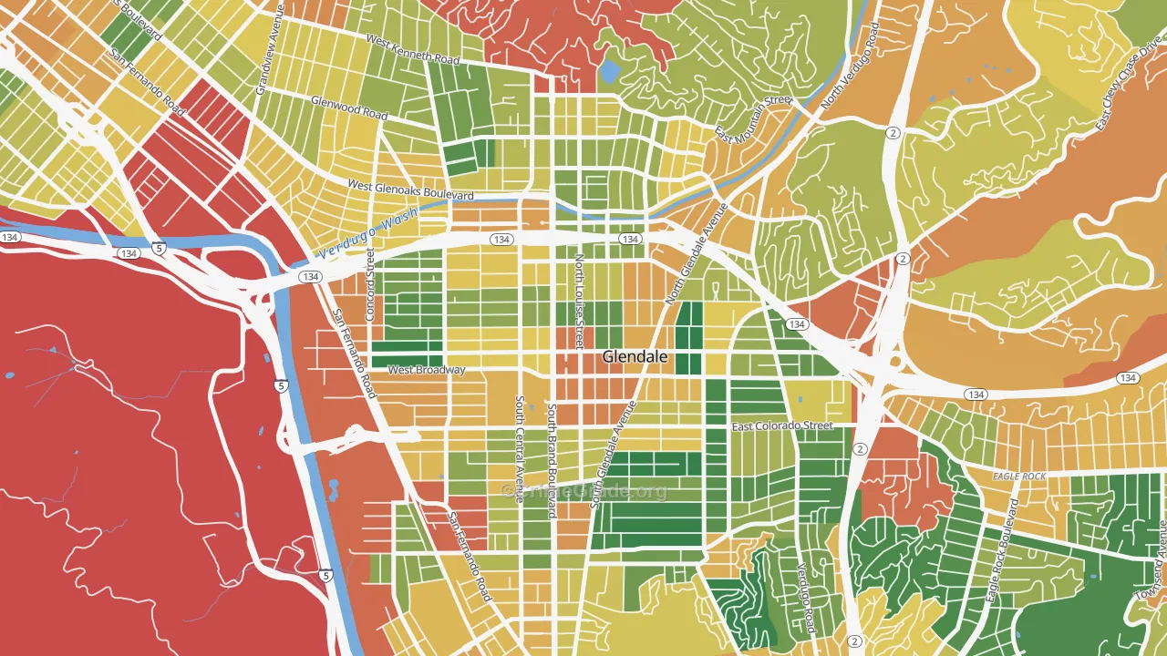 City Center, Glendale, CA Map of Burglary Rates