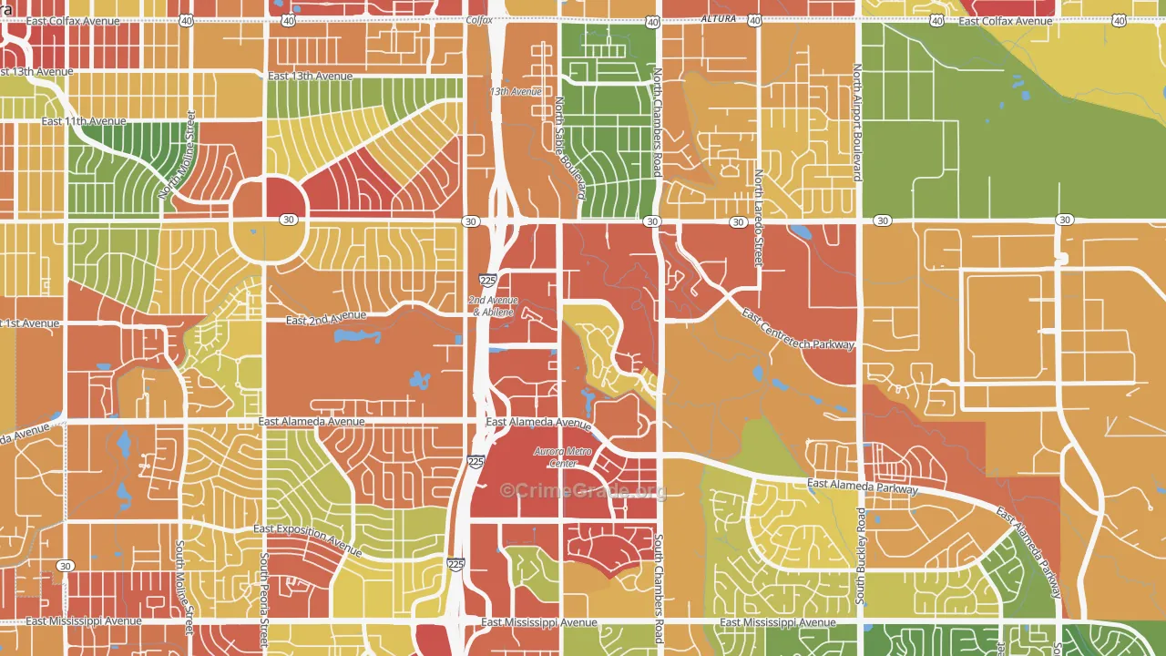 City Center North, Aurora, CO Map of Burglary Rates