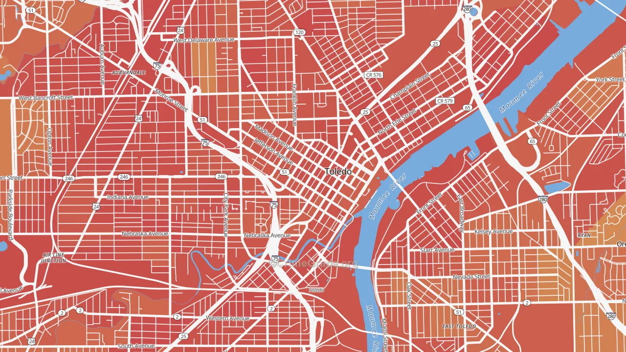 City Center, Toledo, OH Map of Burglary Rates