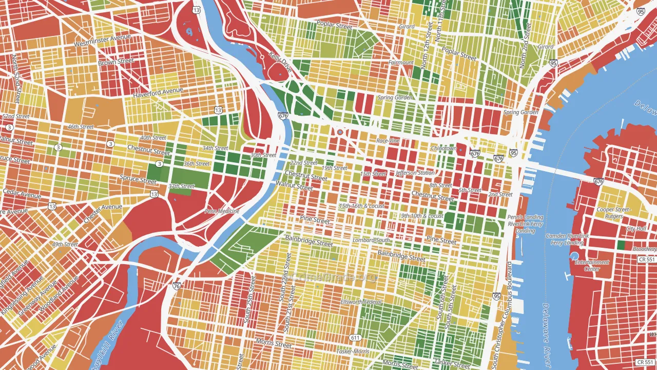 City Center West, Philadelphia, PA Map of Burglary Rates