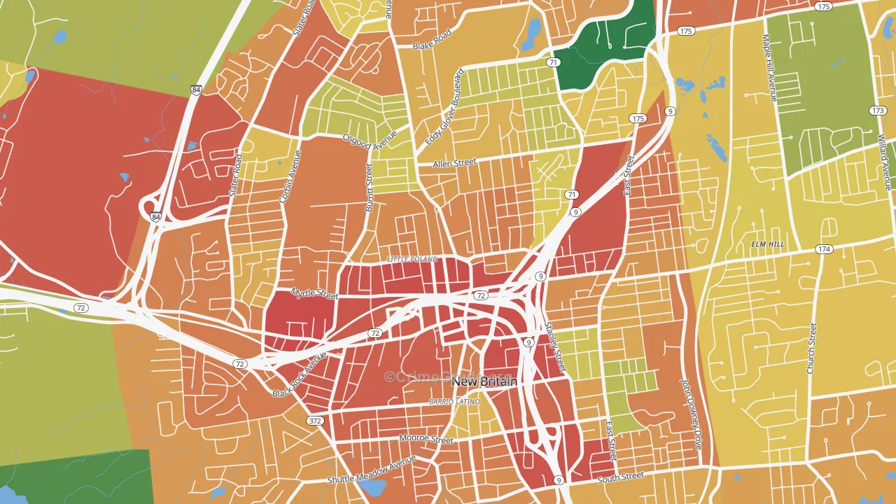 City Hall Monument District, New Britain, CT Map of Burglary Rates