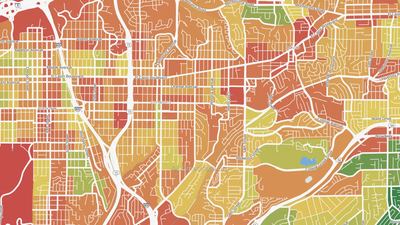 City Heights East, San Diego, CA Map of Burglary Rates