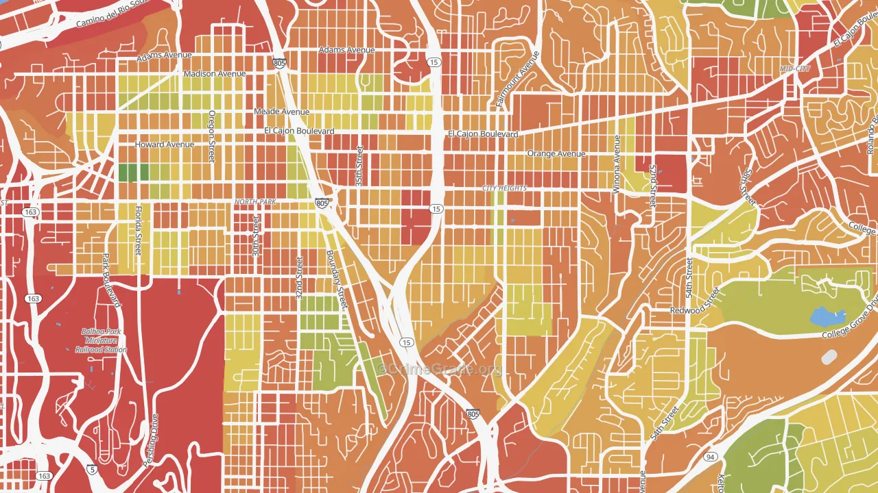 City Heights West, San Diego, CA Map of Burglary Rates