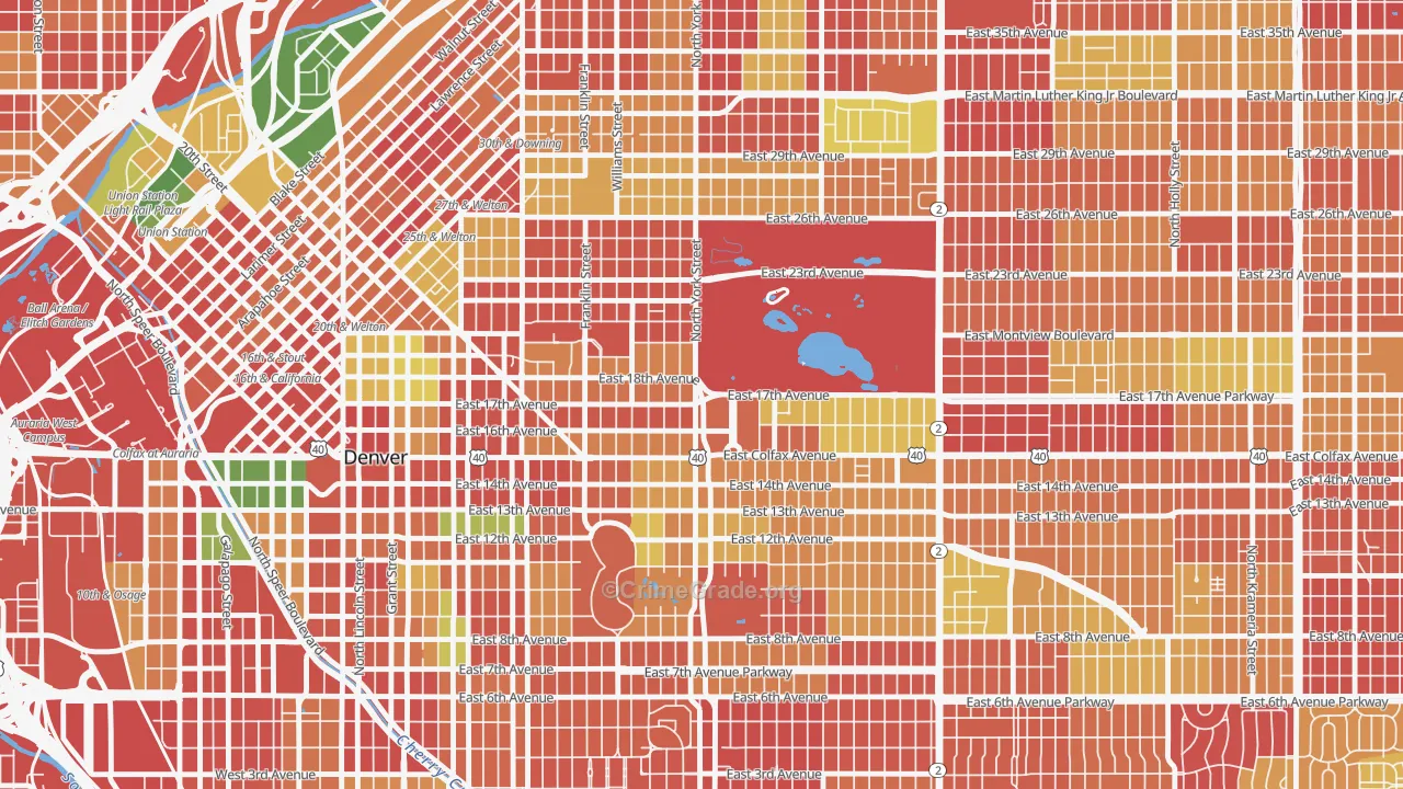 City Park, Denver, CO Map of Burglary Rates