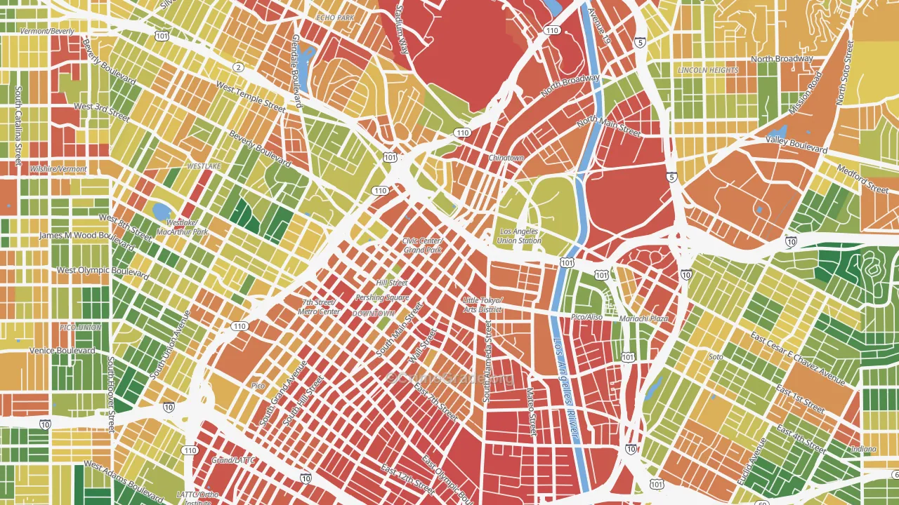 Civic Center Little Tokyo, Los Angeles, CA Map of Burglary Rates