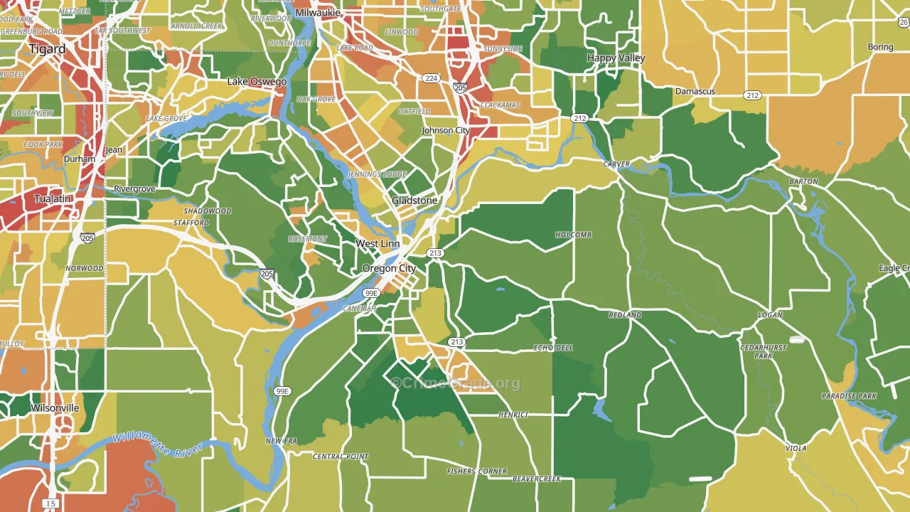 Clackamas County, OR Map of Burglary Rates